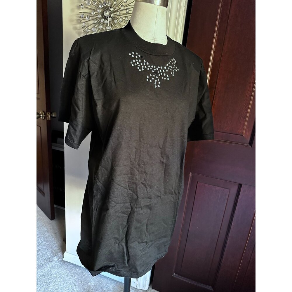 NWT vintage The Icing black tshirt with rhinestones and shoulder pads MED